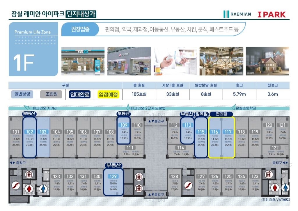 잠실래미안아이파크 상가 1층 입점현황